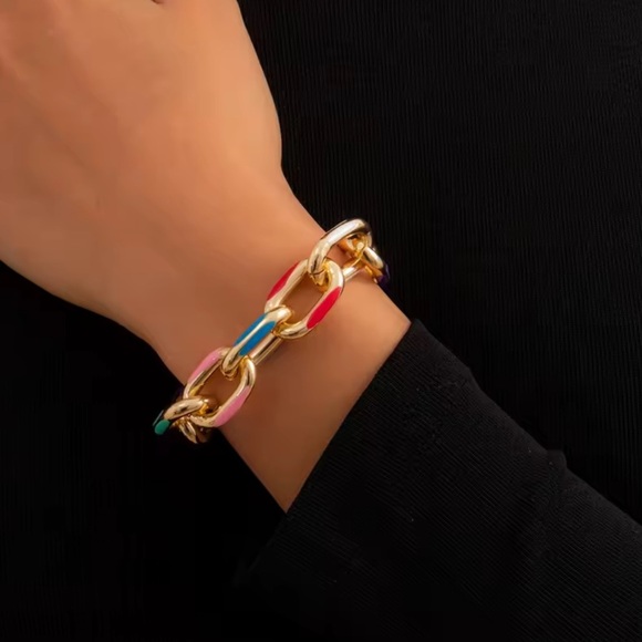 Multicolor Gold Chain Necklace and Bracelet Set - Picture 6 of 17